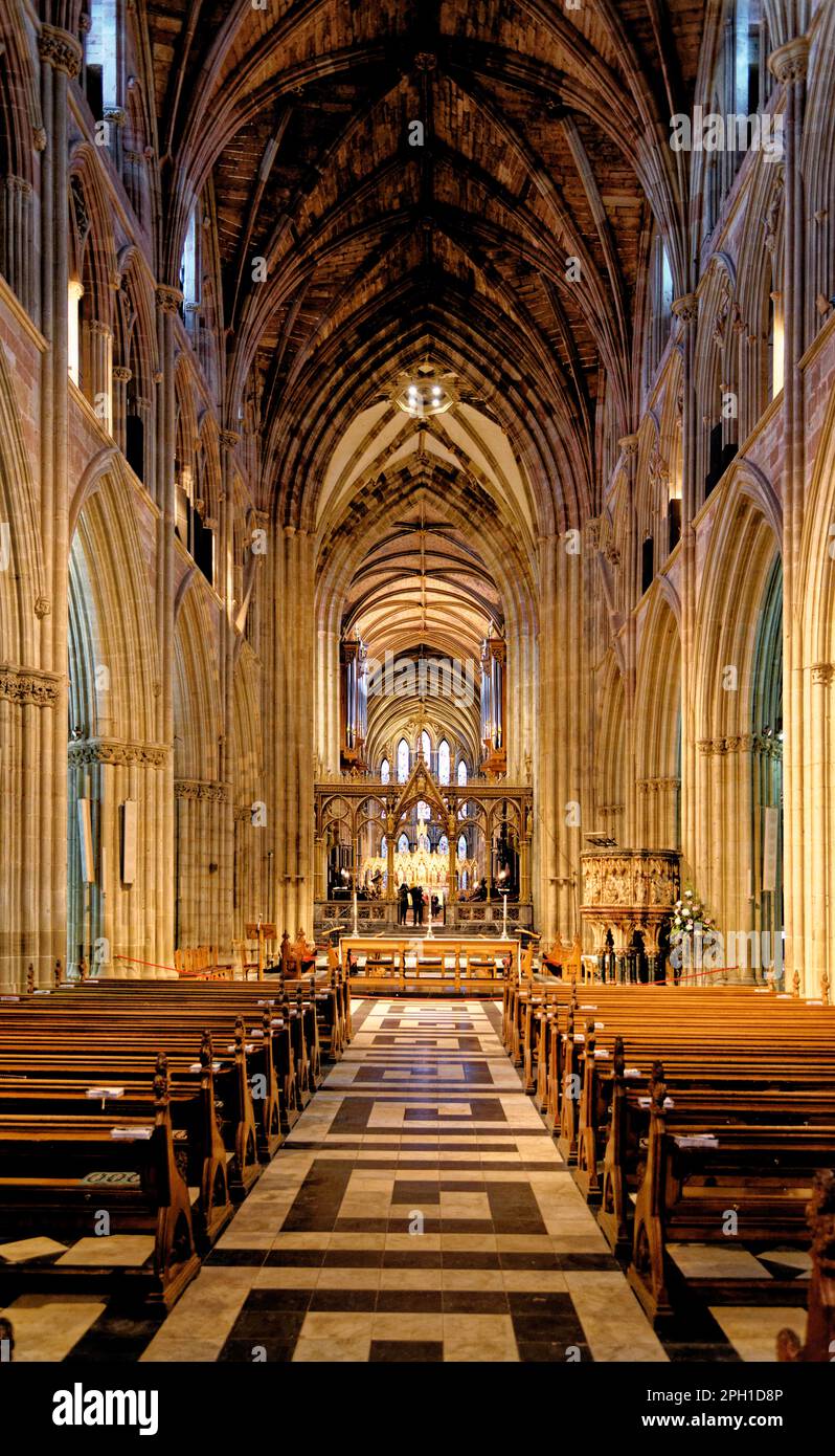 Looking east through the Choir to the High Altar in Worcester Cathedral, Worcester, Worcestershire, England, United Kingdom - 28th of January 2023. Stock Photo