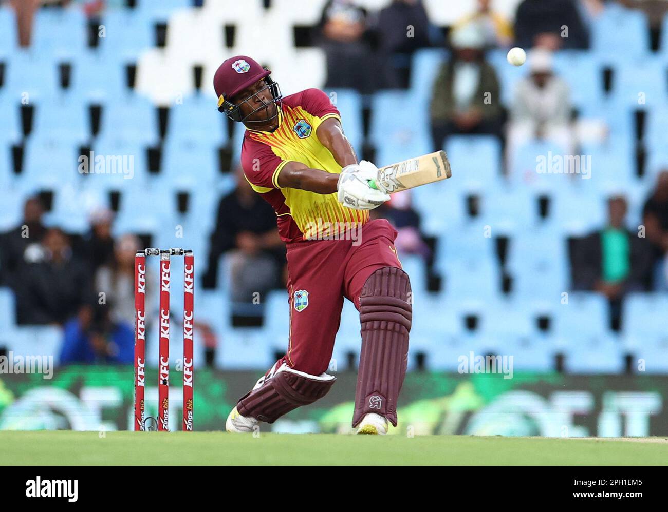 Cricket - First Twenty20 - South Africa v West Indies - SuperSport Park Cricket Stadium, Centurion, South Africa - March 25, 2023 West Indies' Johnson Charles in action off the bowling of South Africa's Anrich Nortje REUTERS/Siphiwe Sibeko Stock Photo