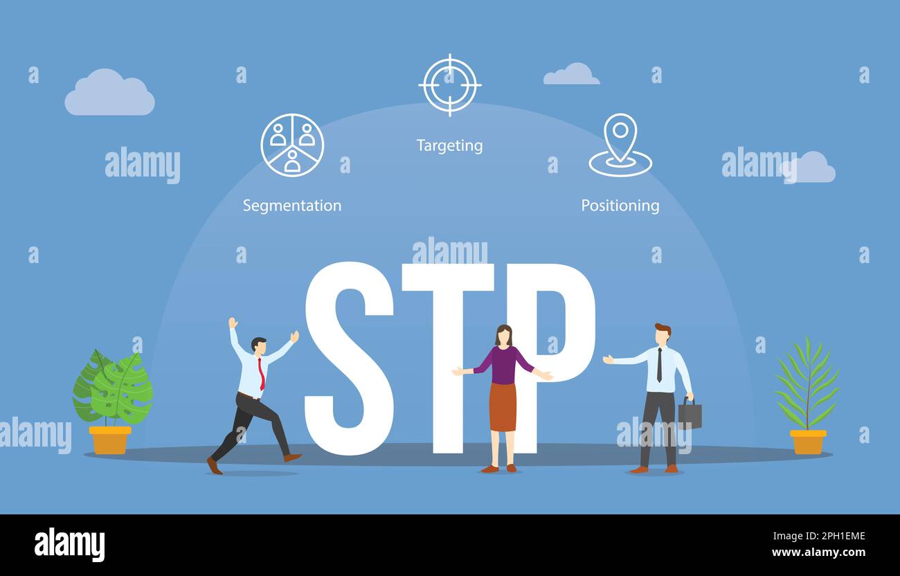 stp market segmentation concept with big word text and people with ...