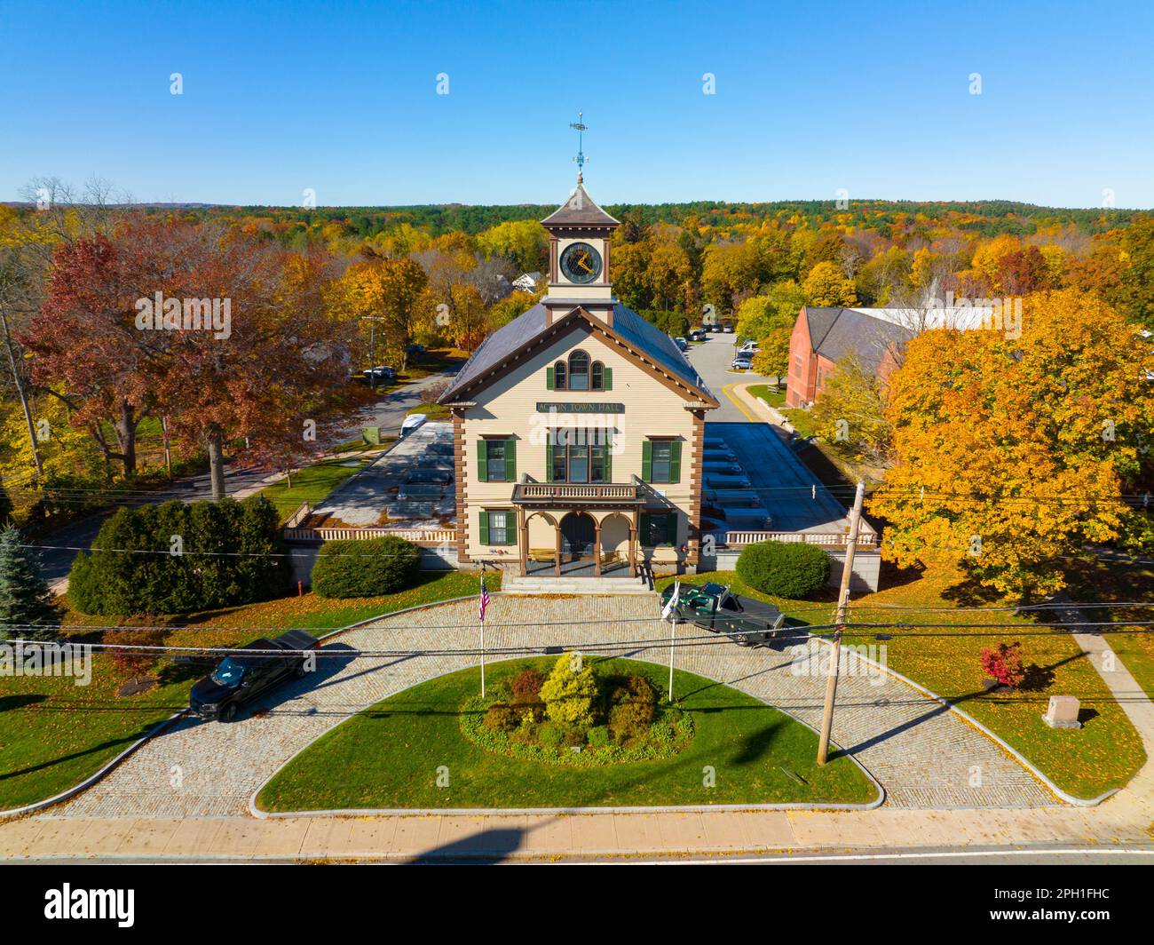 Acton Town Hall aerial view in 472 Main Street in historic town center ...