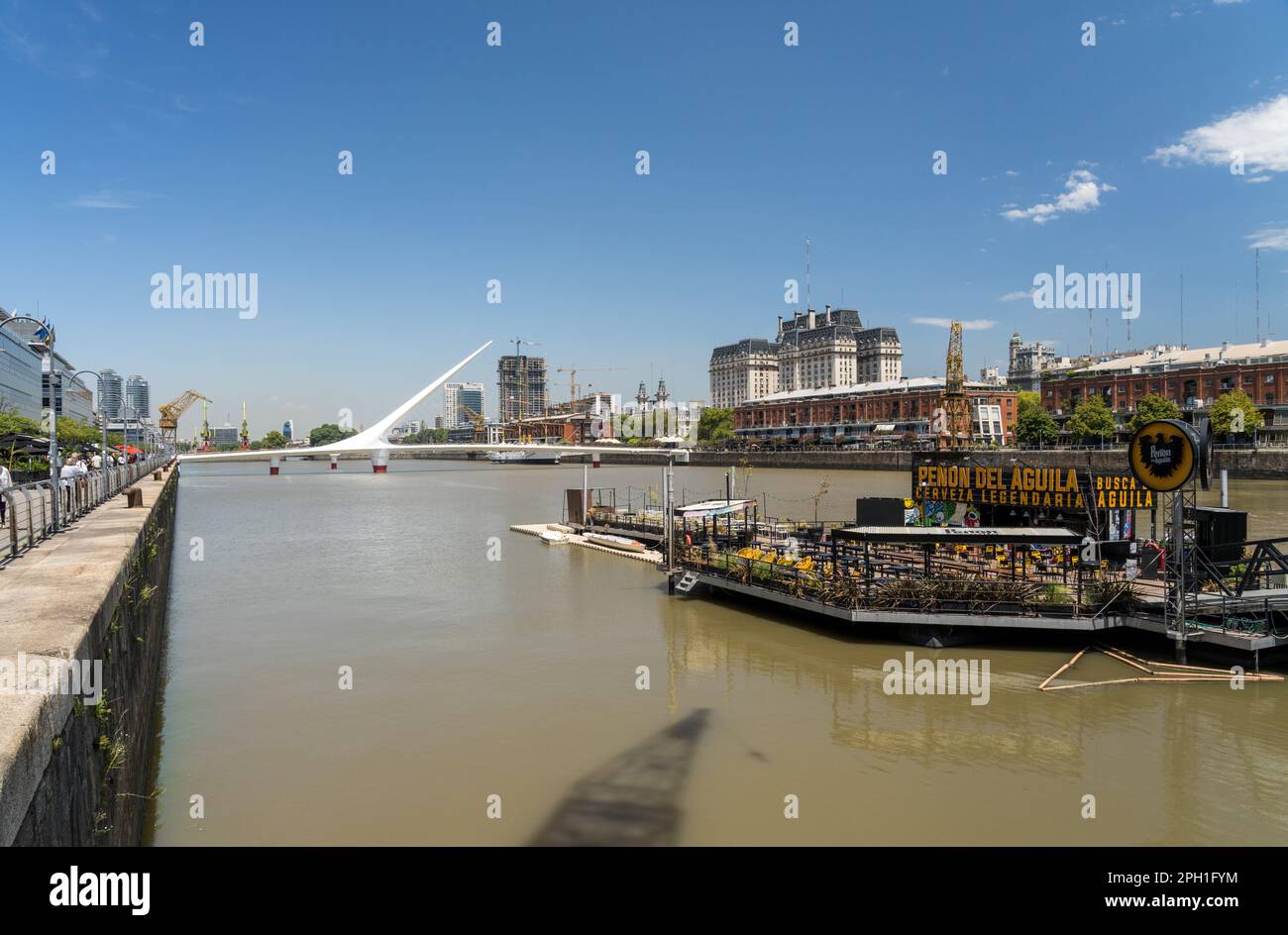 Buenos Aires, Argentina - 7 February 2023: Penon del Aguila floating bar and restaurant in Puerto Madero Stock Photo