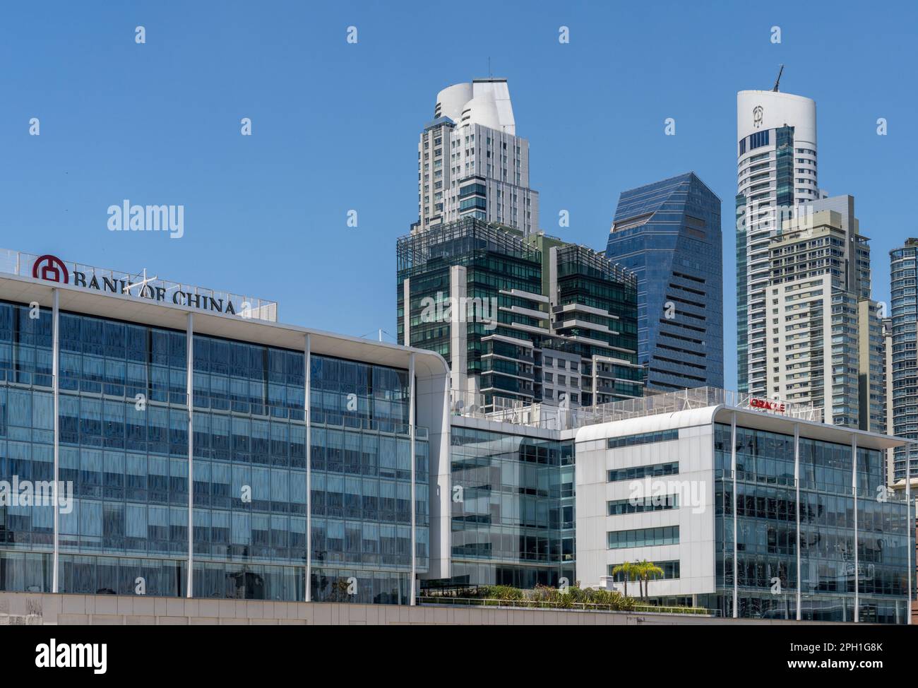Buenos Aires, Argentina - 7 February 2023: View down the docks with offices and homes in Puerto Madero district Stock Photo