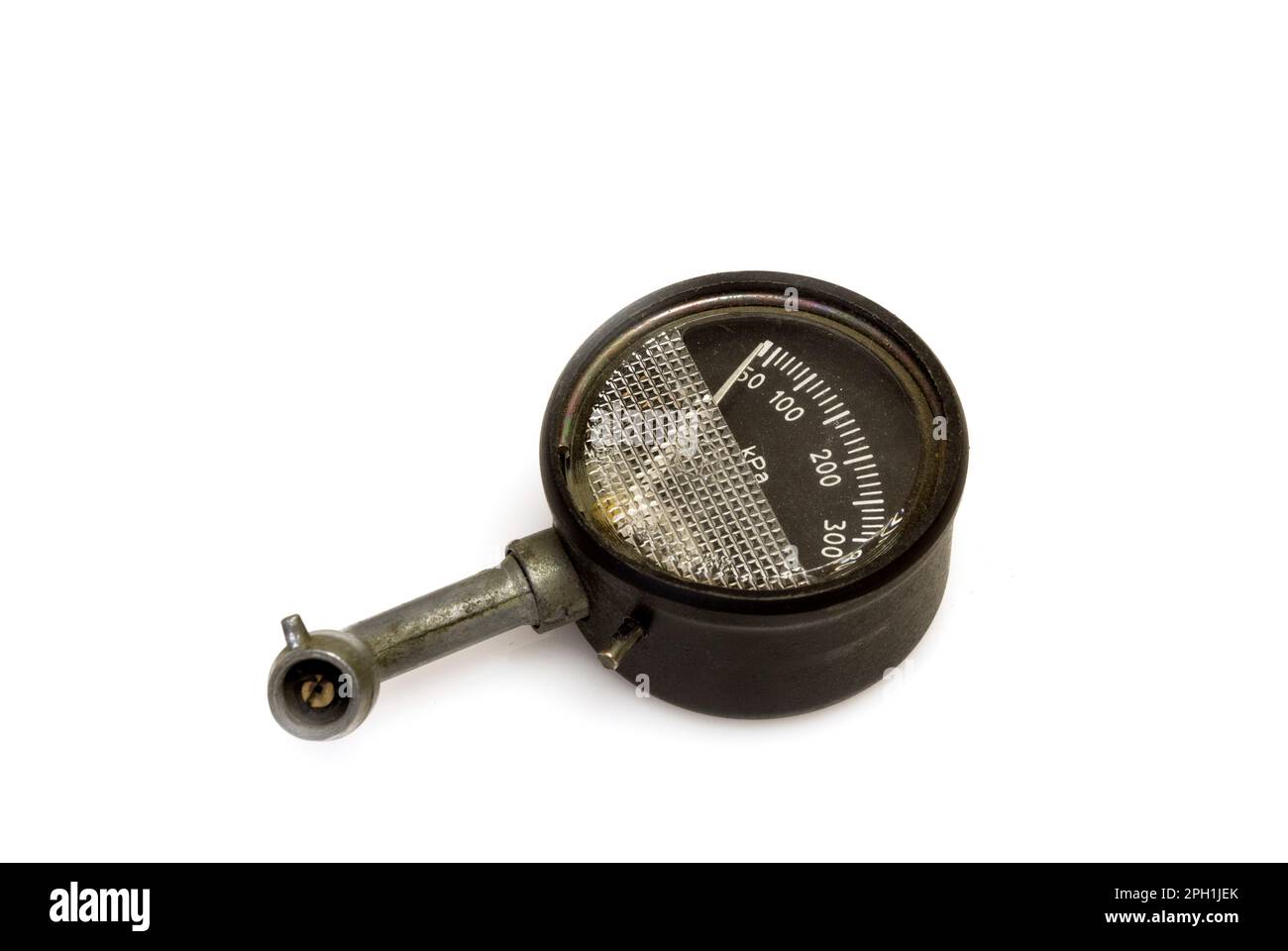 Manual pressure gauge for measuring air pressure in car tires on white