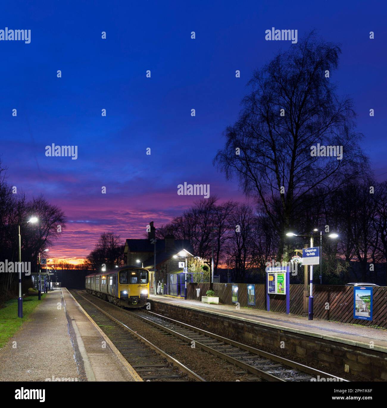 Northern Rail class 150 DMU train calling at the small 2 platform