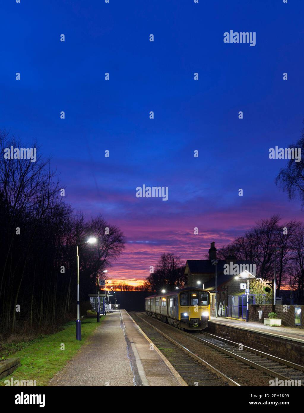Northern Rail class 150 DMU train calling at the small 2 platform