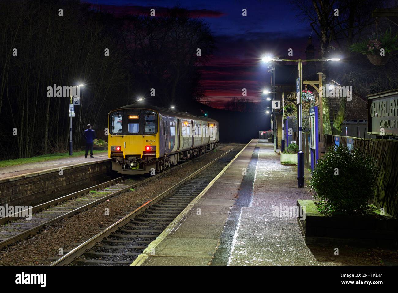 Northern Rail class 150 DMU train calling at the small 2 platform ChapelEnLeFrith railway