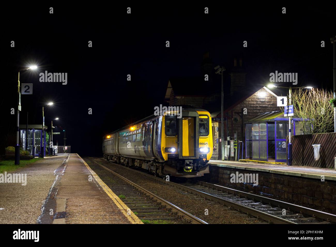 Northern Rail class 156 DMU train calling at the small 2 platform