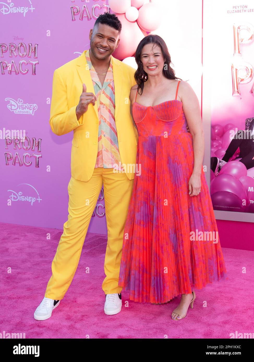 24 March 2023 - Hollywood, California - Jeffrey Bowyer-Chapman and Mapuana Makia. Disney Plus Orignal Movie Premiere ''Prom Pact'' at Wilshire Ebell Theatre. (Credit Image: © Billy Bennight/AdMedia via ZUMA Press Wire) EDITORIAL USAGE ONLY! Not for Commercial USAGE! Stock Photo