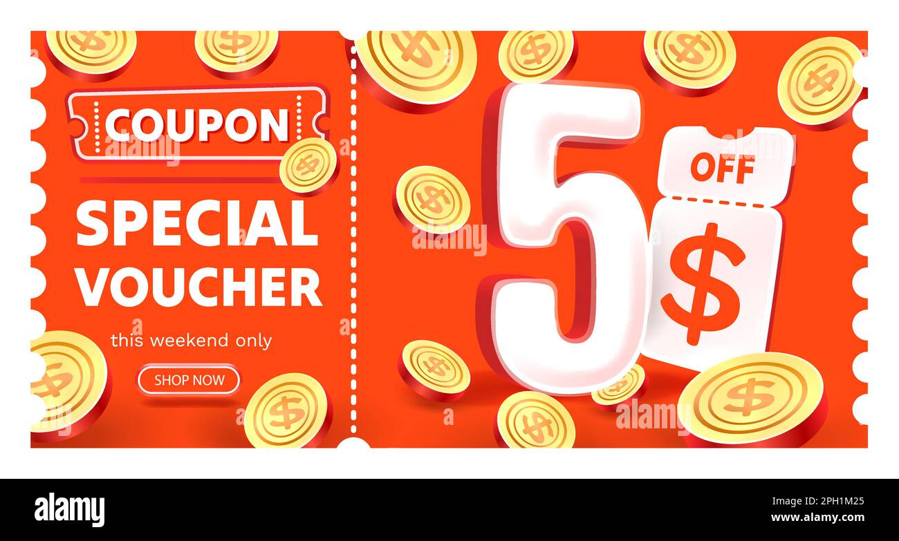 Coupon special voucher 5 dollar , Check banner special offer. Vector ...