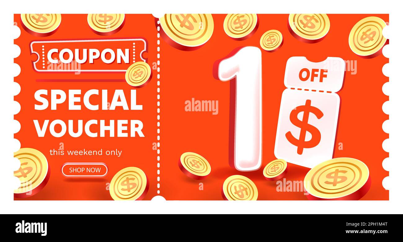 Coupon special voucher 1 dollar , Check banner special offer. Vector