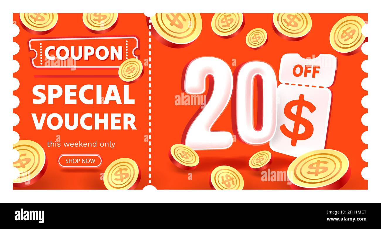 Coupon special voucher 20 dollar , Check banner special offer. Vector