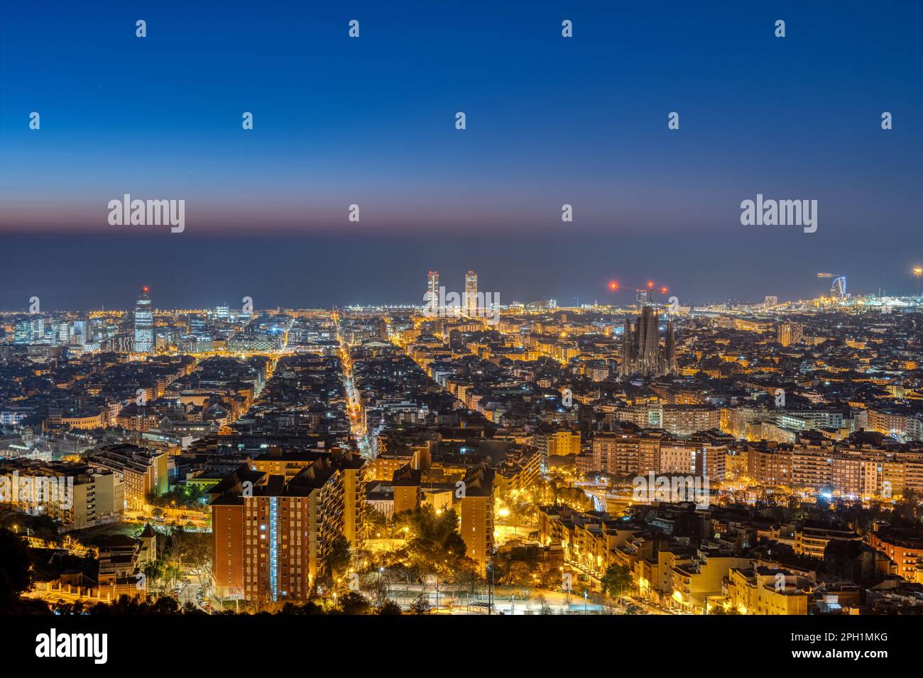 View of downtown Barcelona in Spain at night Stock Photo