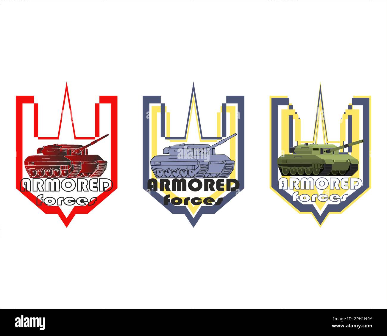 Set of vintage military emblem. Armored tank badges and logo. Vector