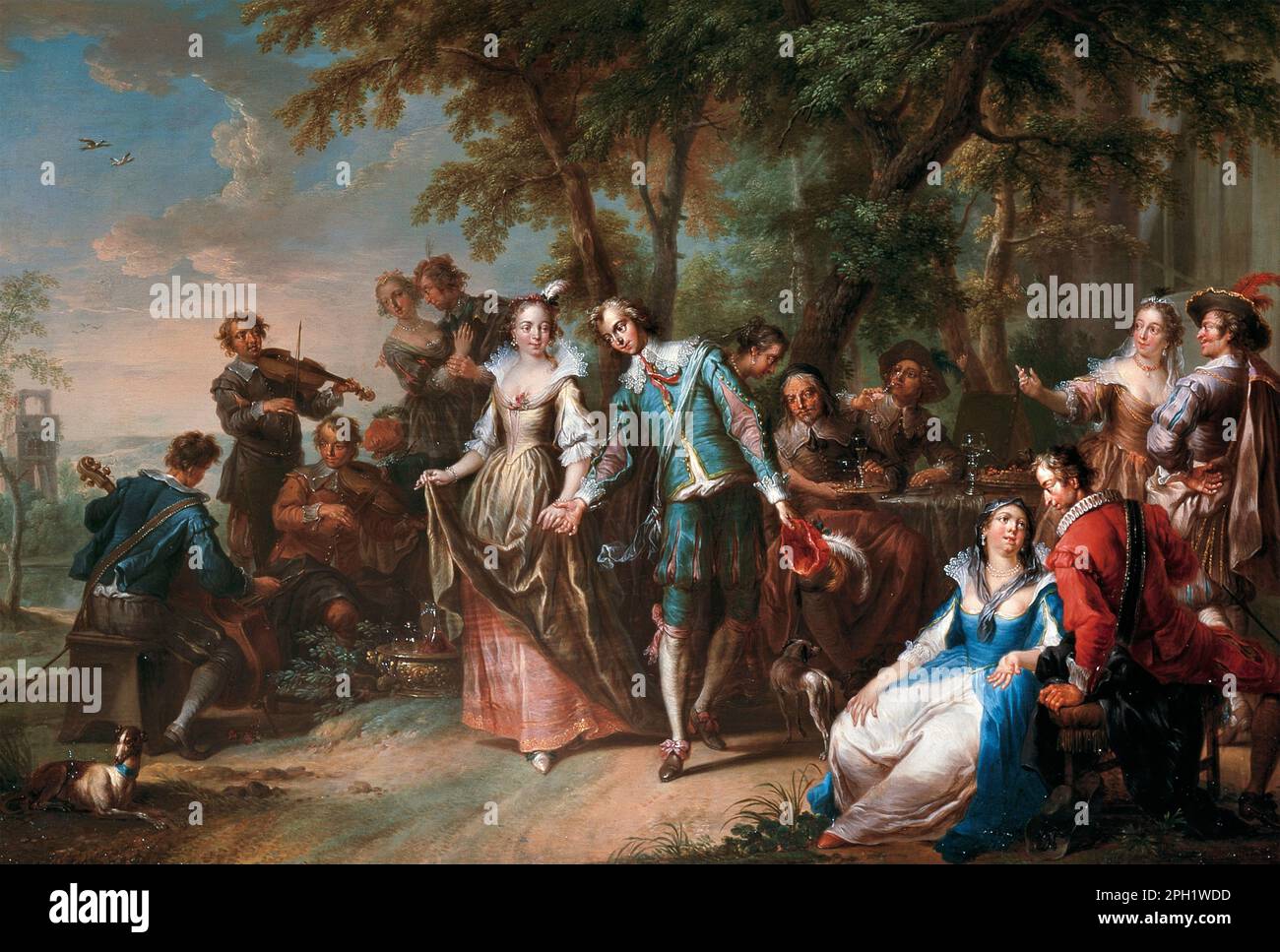 Entertainment Outside with Dancing by the Austrian Baroque painter, Franz Christoph Janneck (1703-1761), oil on wood, c. 1740 Stock Photo