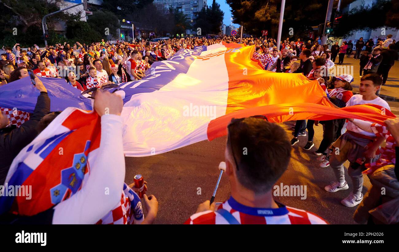 SPLIT, CROATIA - MARCH 25: Fans of Croatia before the start of the UEFA
