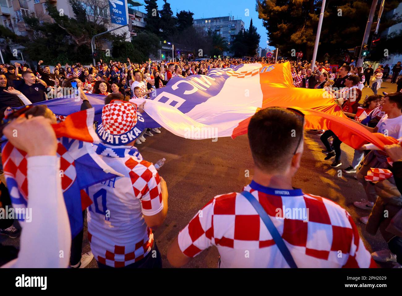 SPLIT, CROATIA MARCH 25 Fans of Croatia before the start of the UEFA