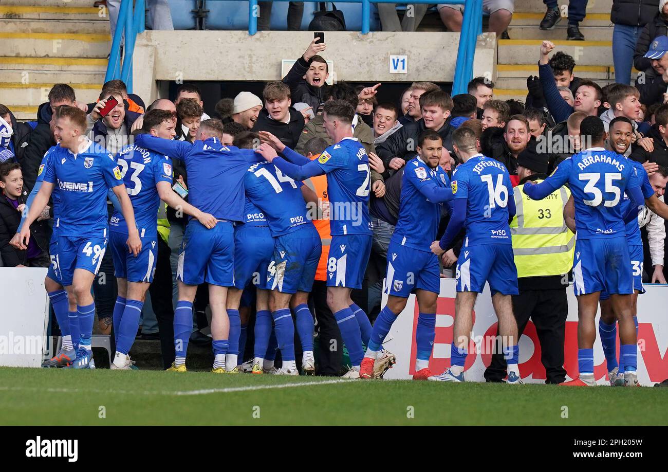 Gillingham players celebrate the goal Shaun Williams (not pictured