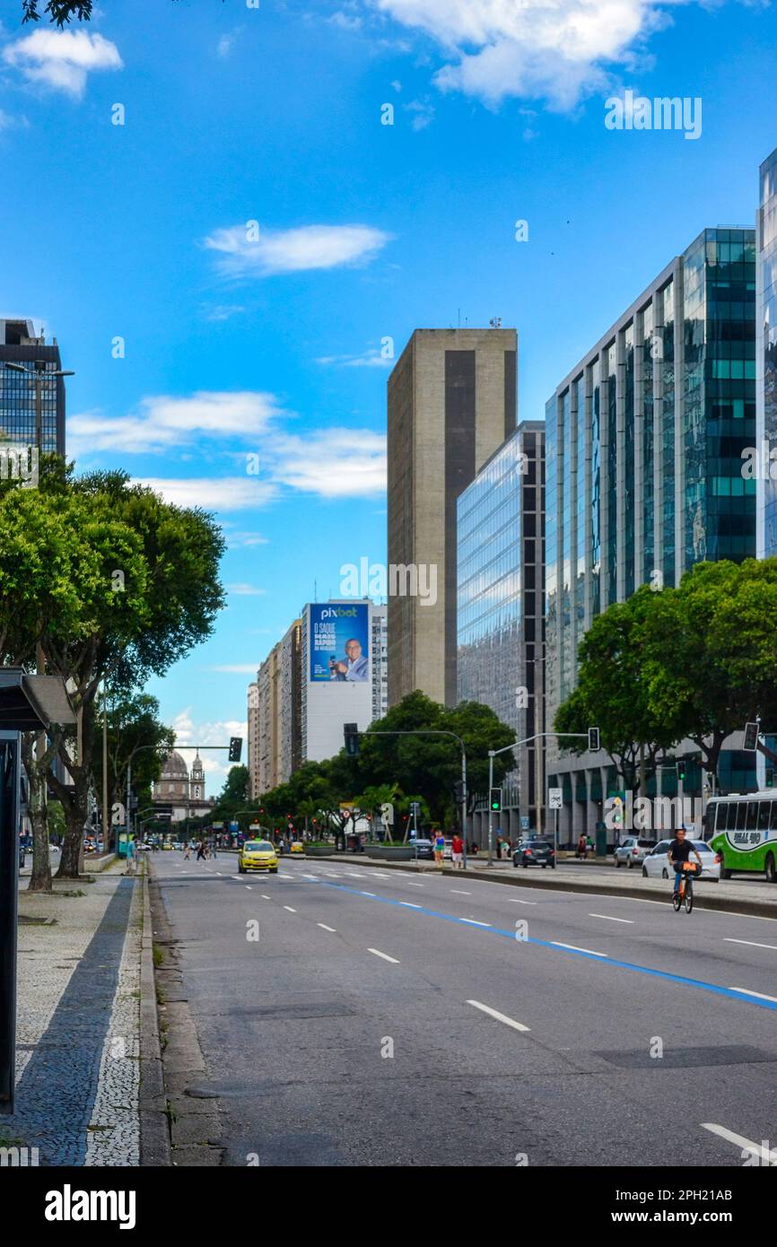 Rio de Janeiro, Brazil - January 3, 2023: City avenue in the downtown district. Modern building skyline Stock Photo