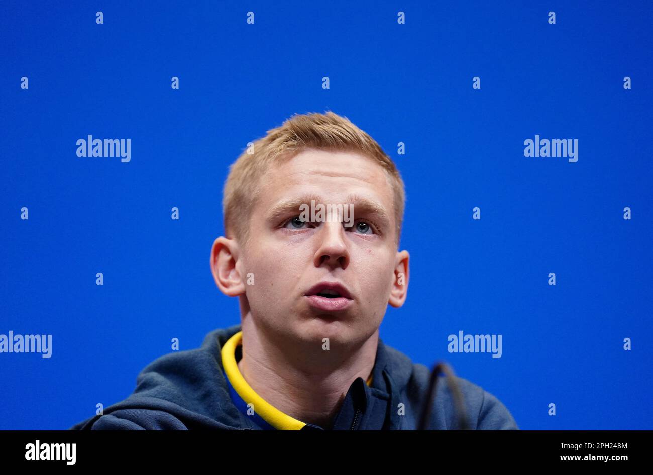 Ukraine's Oleksandr Zinchenko during a press conference at Wembley