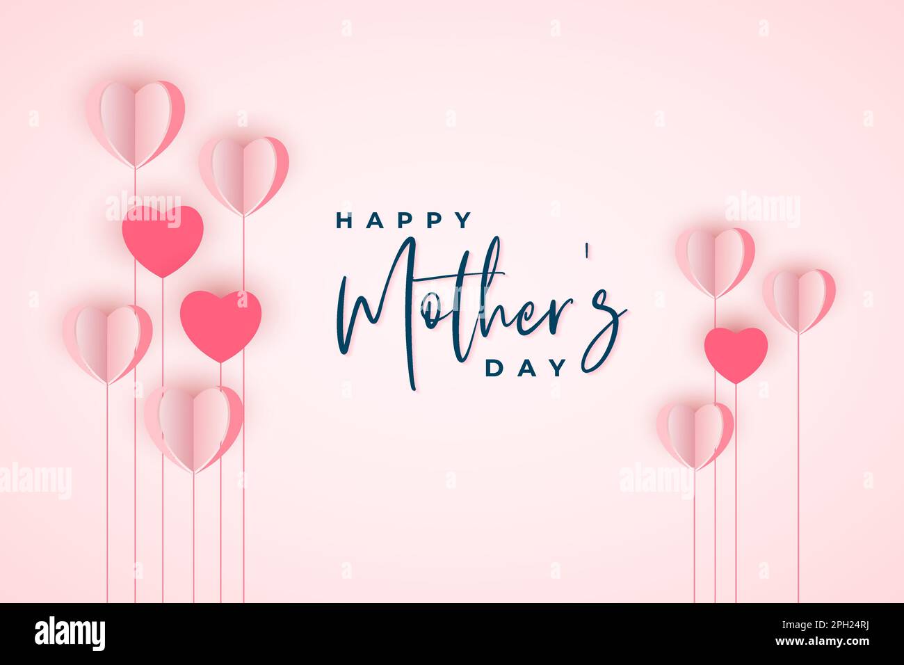 Happy mothers day background design with pink paper heart shape balloon ...