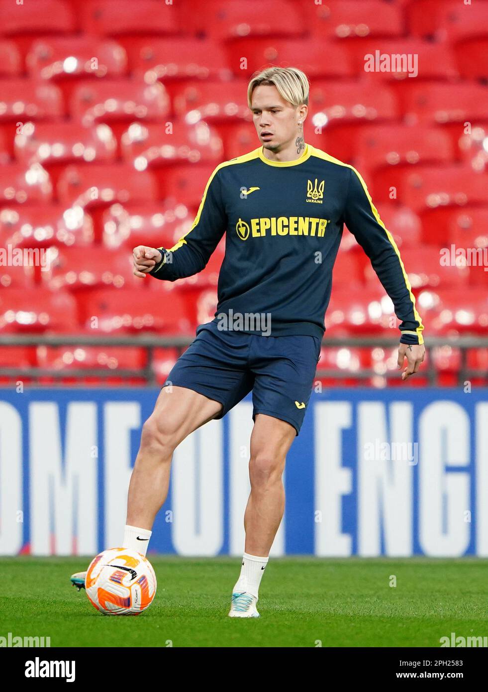 Ukraine's Mykhailo Mudryk during a training session at Wembley Stadium ...