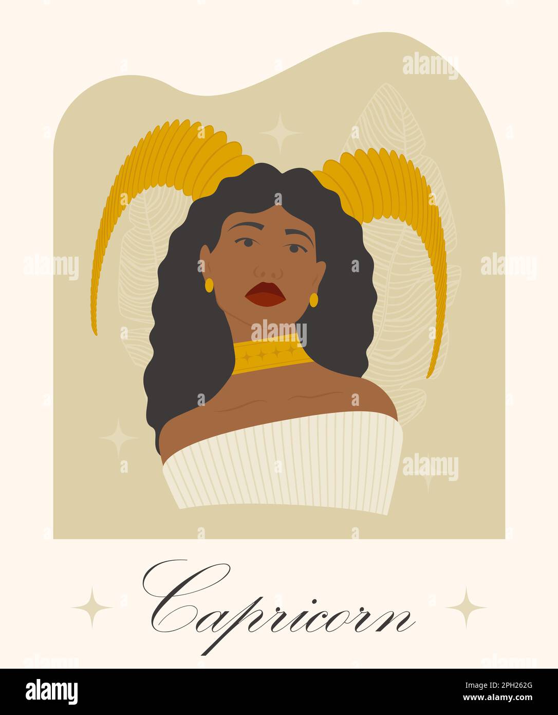 Zodiac Illustration of Capricorn zodiac sign as a beautiful afro