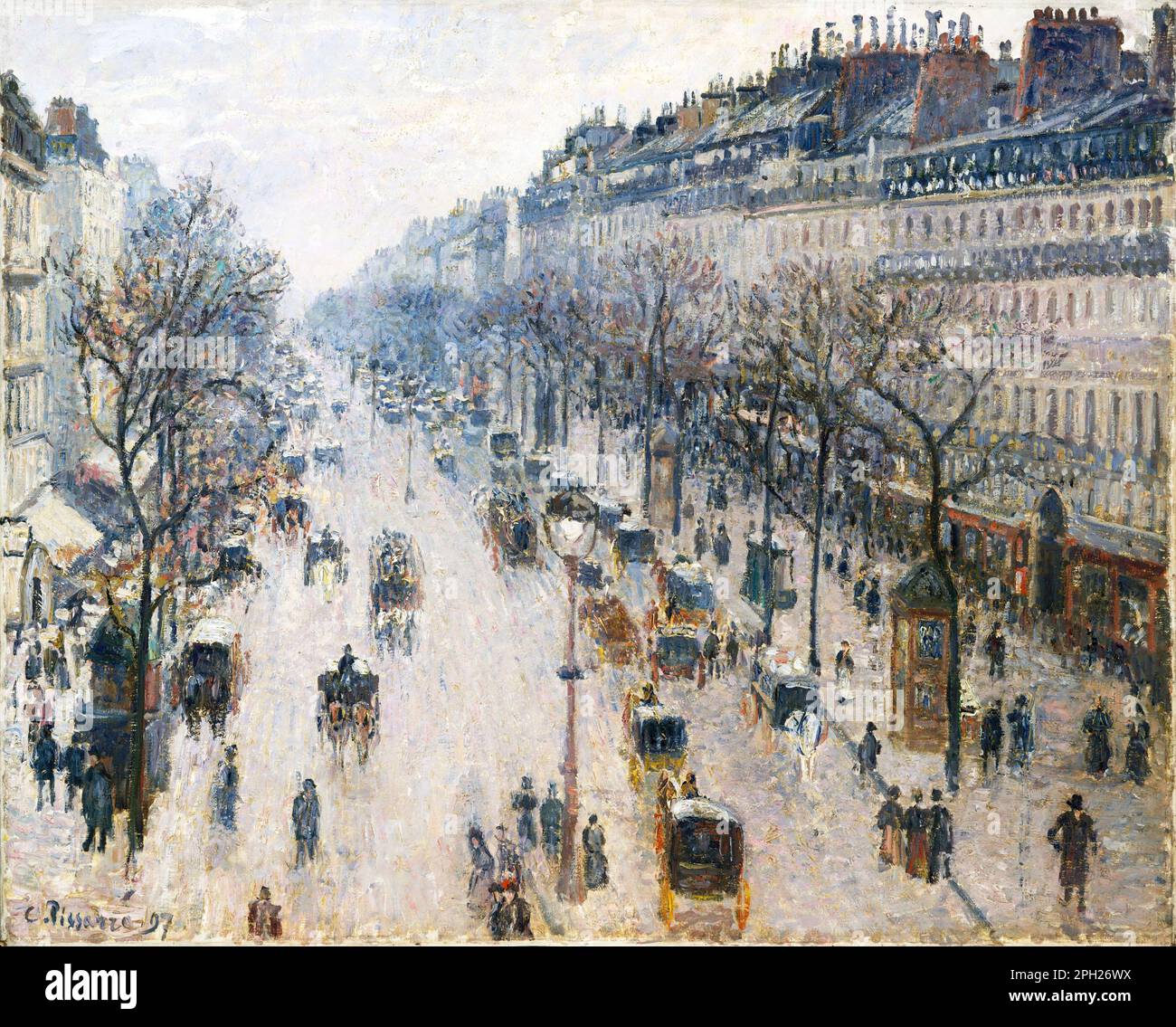 The Boulevard Montmartre on a Winter Morning (1897) by Camille Pissarro. Stock Photo