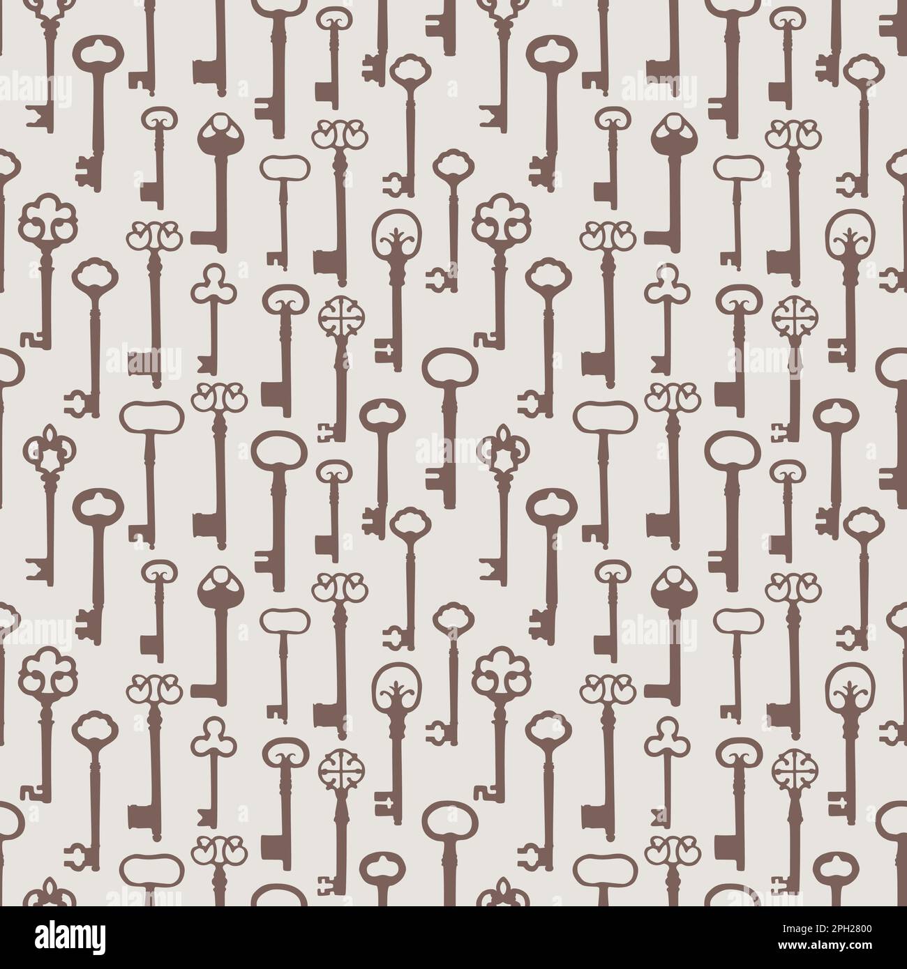 Vintage seamless pattern with different antique keys in on vintage background. Stock Vector