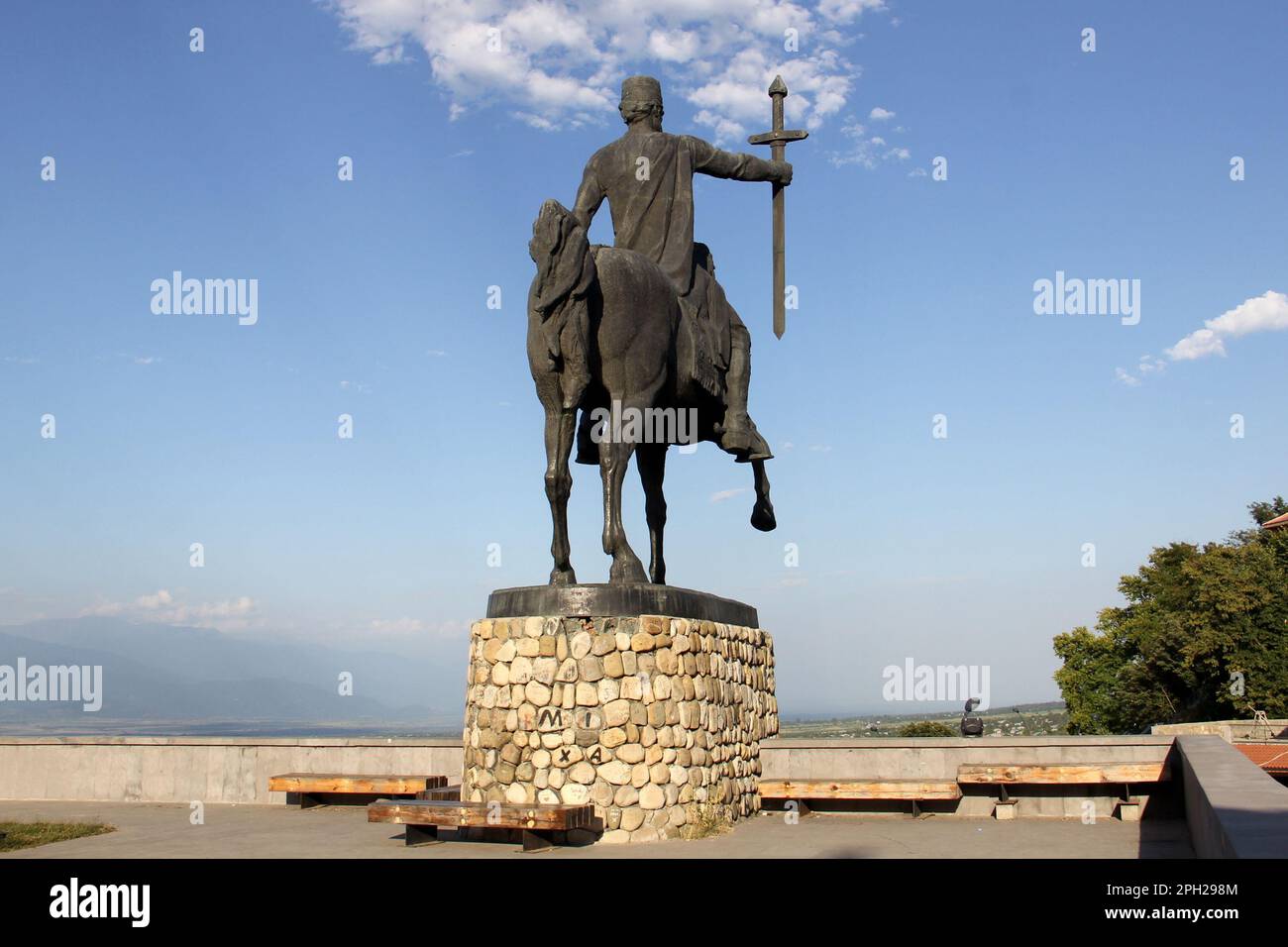 Equestrian statue of King Erekle II, aka Heraclius II, art work by Merab Merabishvili, created in 1971, Telavi, Georgia Stock Photo