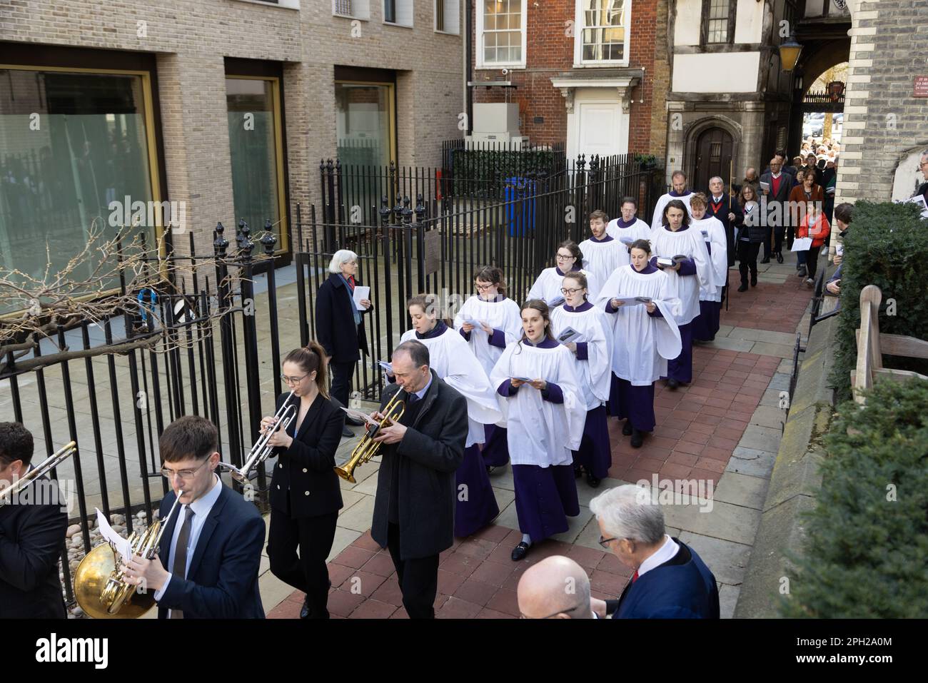 London, UK. March 24, 2023: Choral eucharist & procession from St Bartholomew's hospital to celebrate the 900th anniversary of the hospital and St Bartholomew the Great church in the City of London. Stock Photo