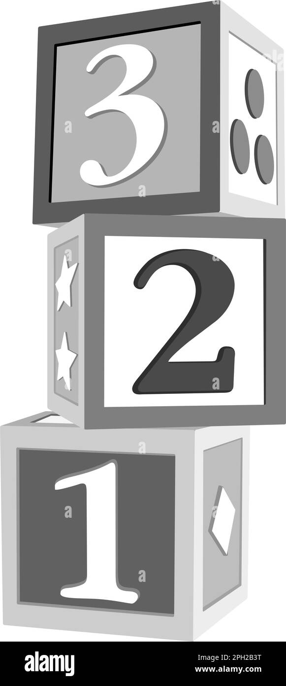 Children's building blocks 1, 2, 3, stacked vertically and rendered in