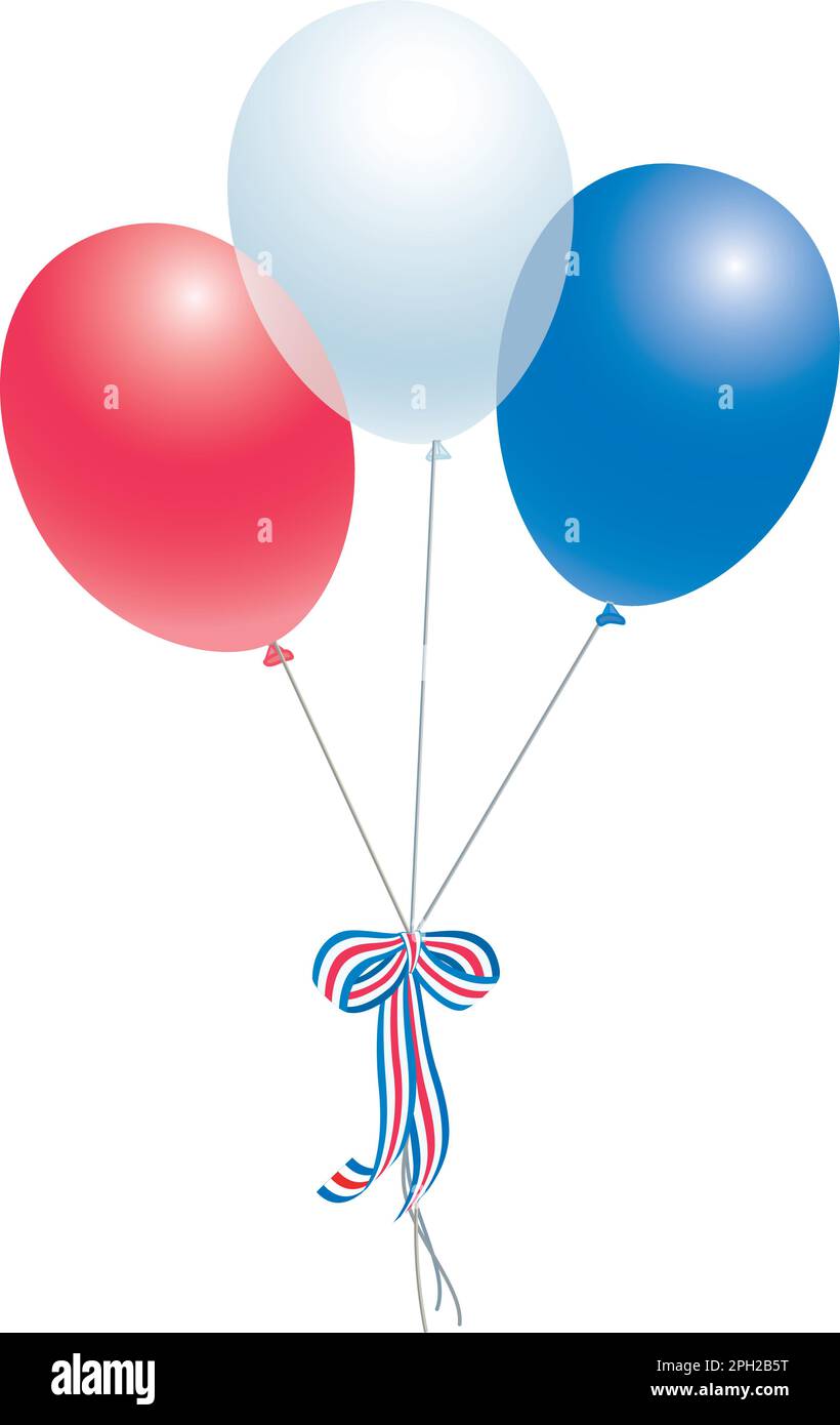 Red, white, blue balloons, tricolor ribbon; for USA, France, Netherlands Celebration - Bow is removable and can be used in another file or by itself. Stock Vector