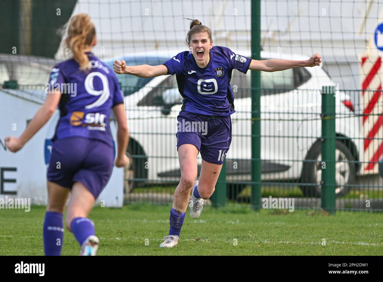 Marie Minnaert (16) of Anderlecht pictured celebrating with teammates
