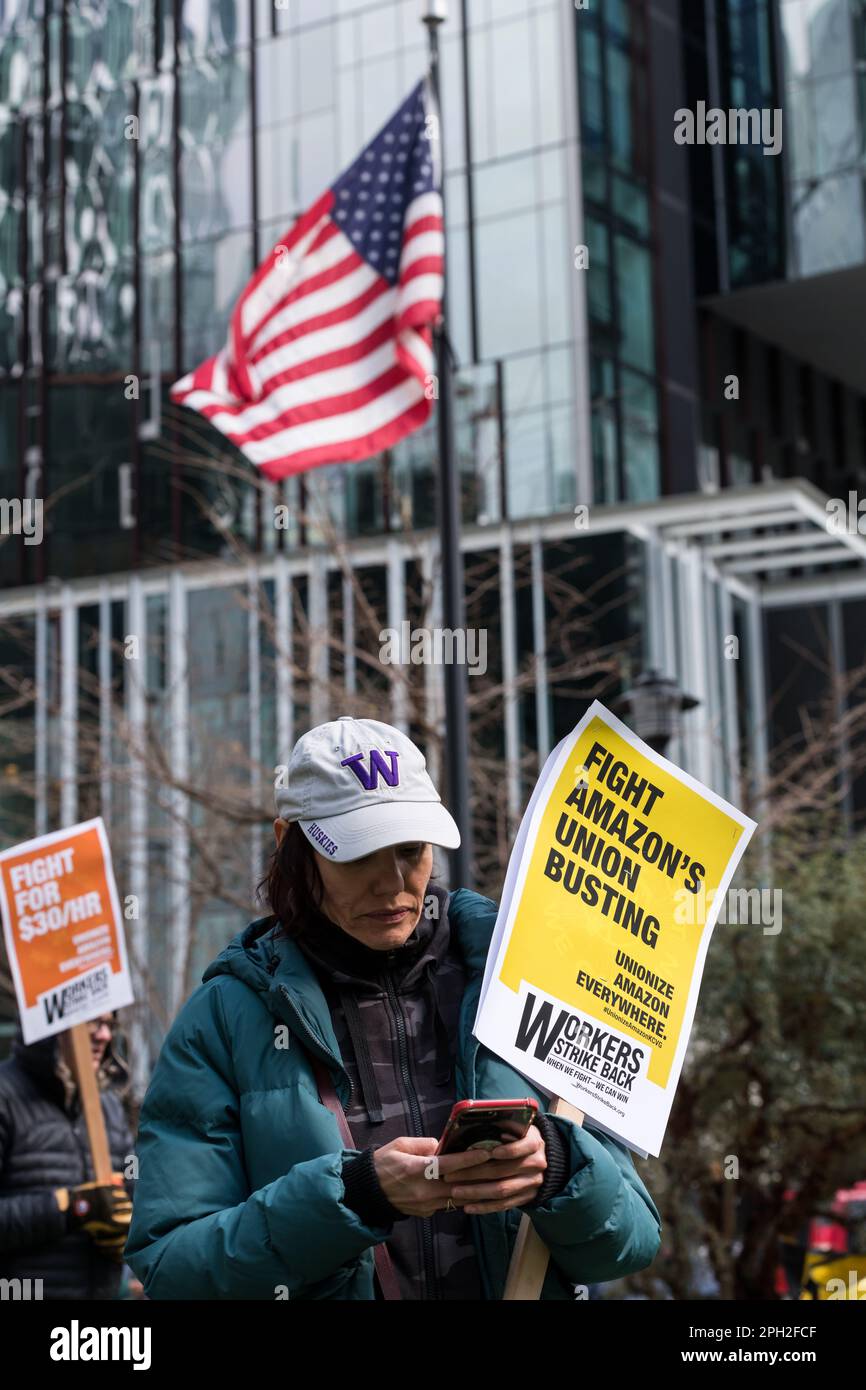 Seattle, USA. 25th Mar, 2023. Midday a rally to unionize Amazon and