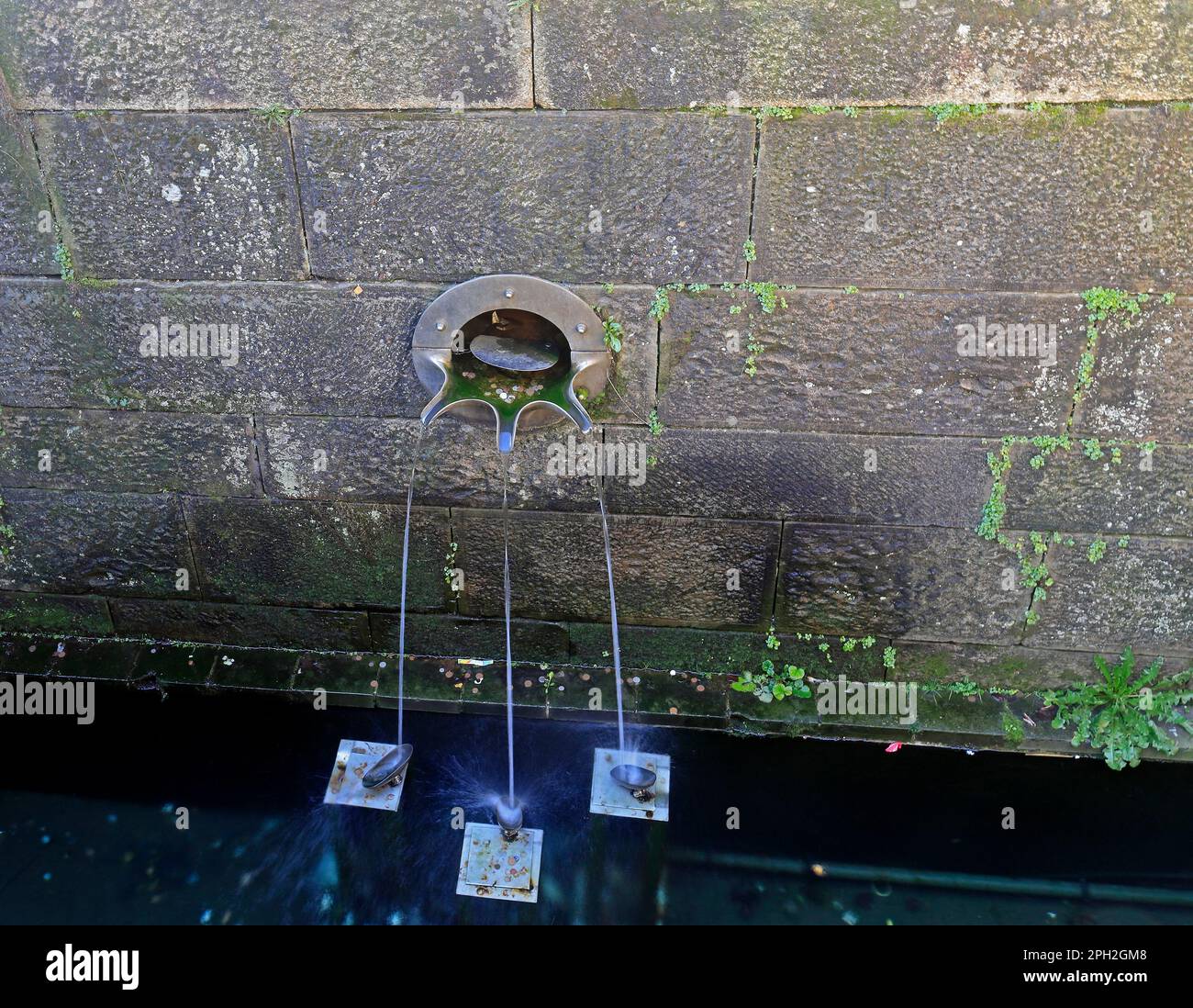 Triple Spout water feature sculpture by William Pye, Roald Dahl Plass, Cardiff Bay. Taken March