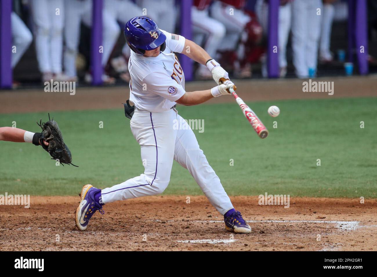 Baton Rouge, LA, USA. 25th Mar, 2023. LSU's Gavin Dugas (8) drives a