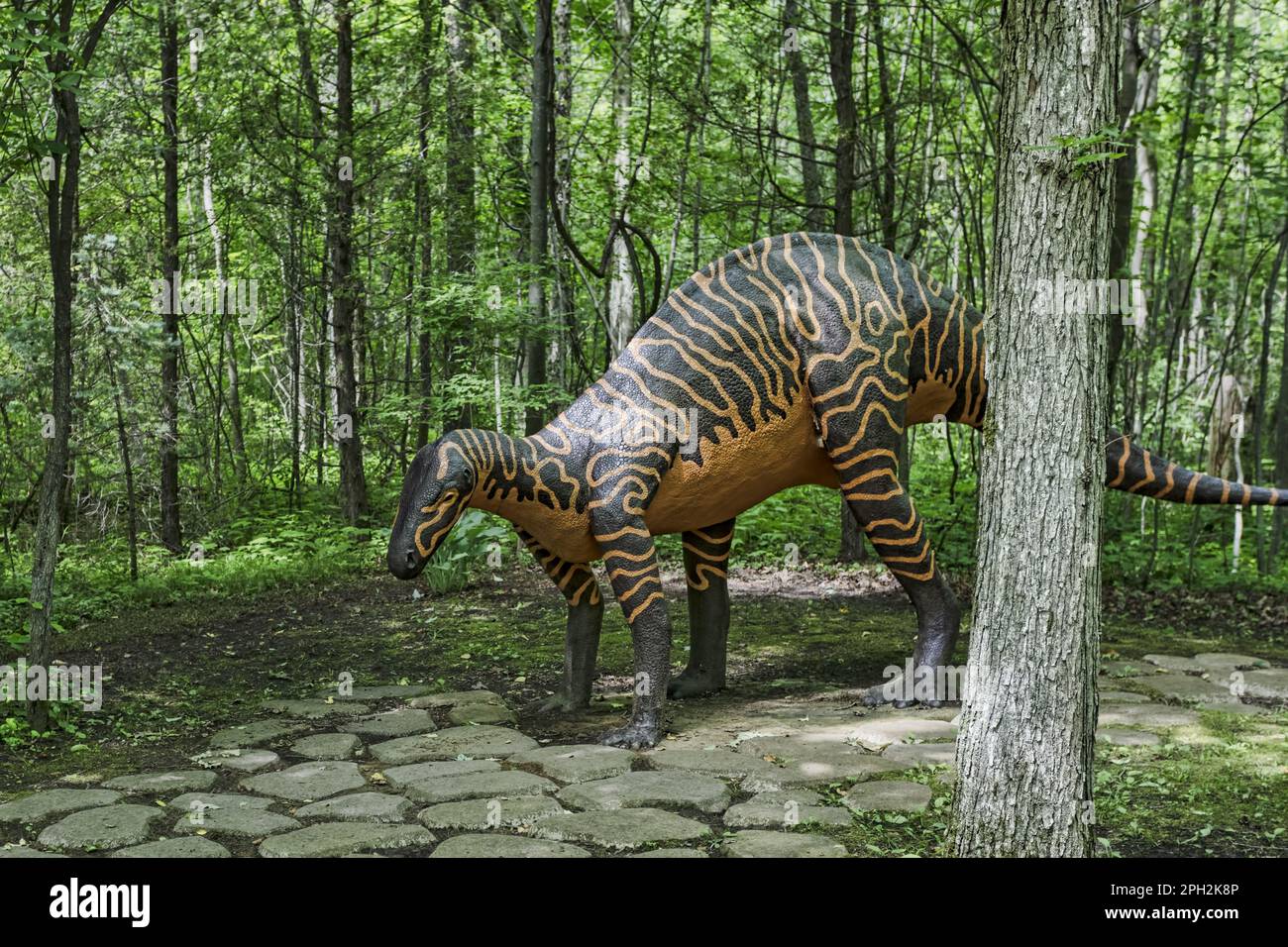 Prehistoric World in Eastern Ontario, Canada, is a multi-acre outdoor attraction that features over 50 life-sized, scientifically accurate models. Stock Photo