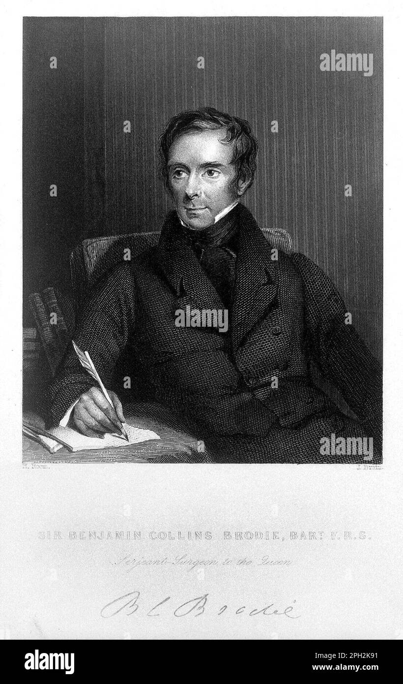 Sir Benjamin Collins Brodie portrait, 1783 – 1862, was an English physiologist and surgeon and sergeant-surgeon to King William IV and Queen Victoria, vintage illustration from c1840 Stock Photo