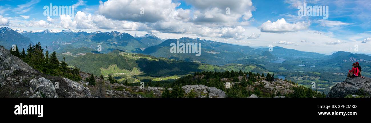 BC00699-00...BRITISH COLUMBIA - Panoramic view of the Coast Range and the Powell Forest Canoe Route from Tin Hat Mtn. on the Sunshine Coast Trail. Stock Photo