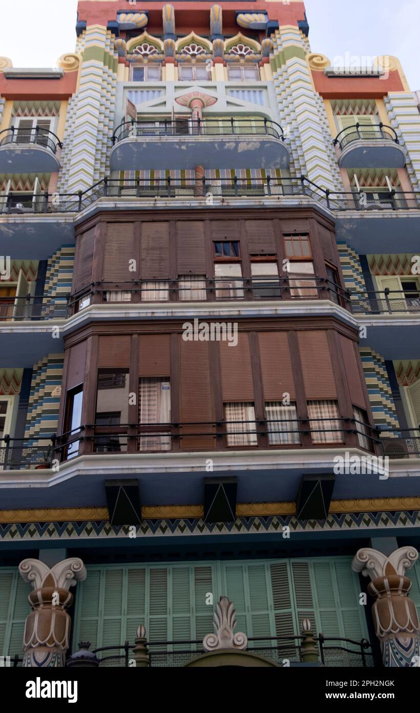 Facade of artdeco building known as Jewish House in Valencia,Spain