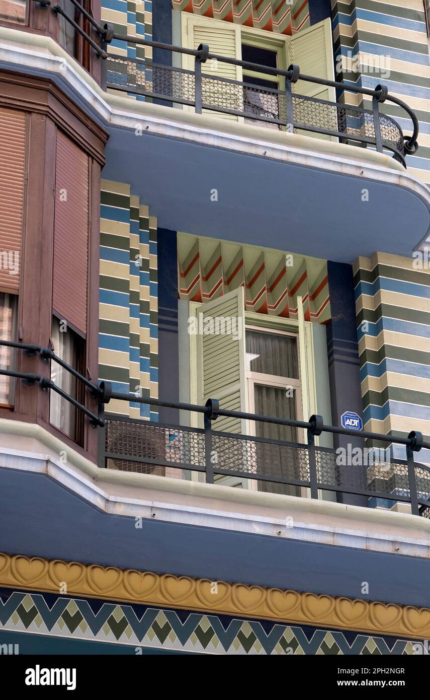 Facade of artdeco building known as Jewish House in Valencia,Spain