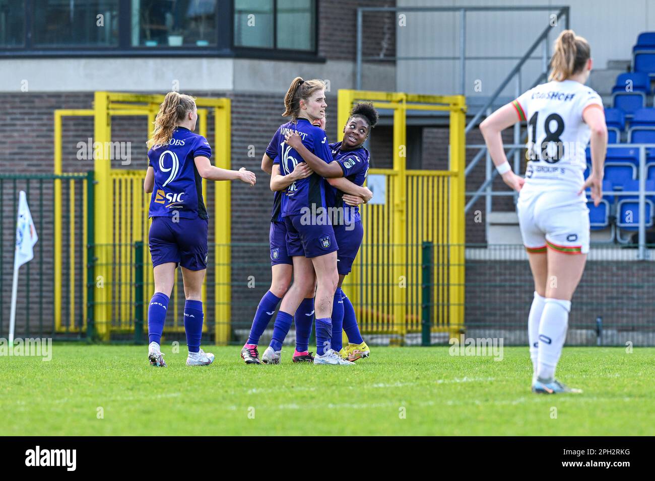 Zaventem, Belgium. 25th Mar, 2023. Marie Minnaert (16) of Anderlecht scores 10 and Anderlecht
