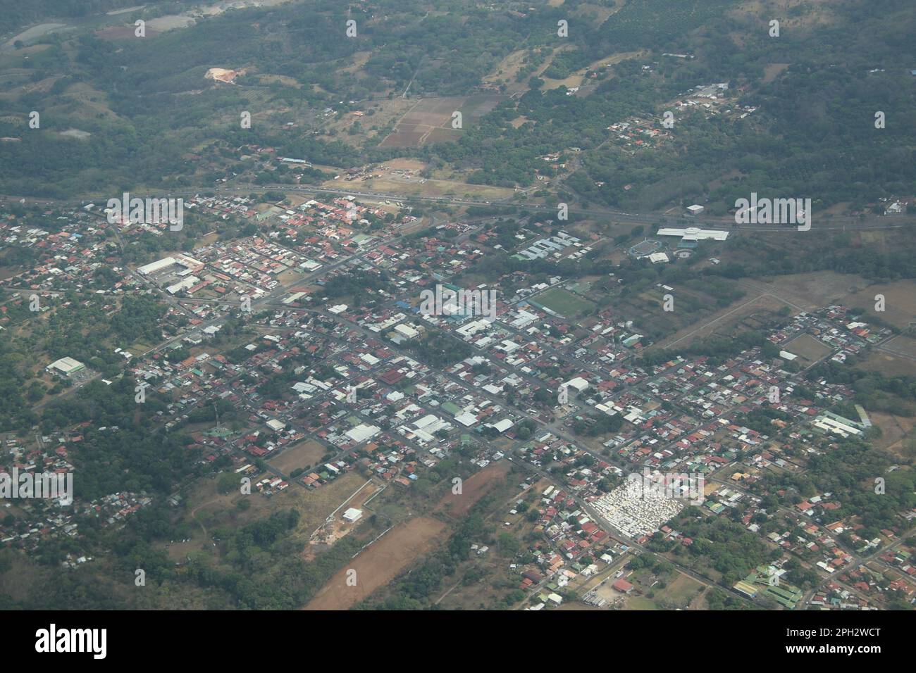 Aerial of Orotina and San Mateo in Costa Rica near Route 27 Stock Photo