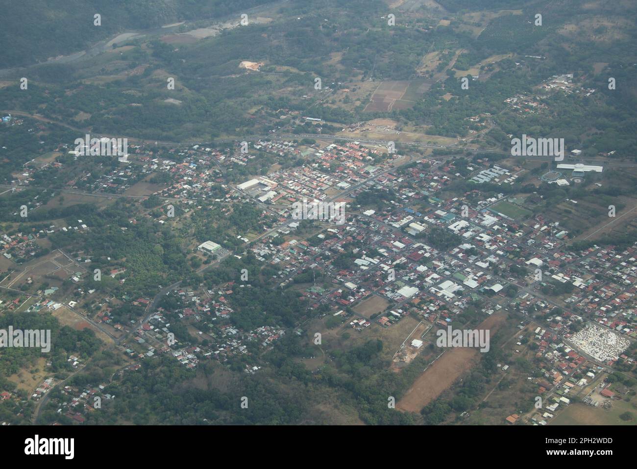 Aerial of Orotina and San Mateo in Costa Rica near Route 27 Stock Photo