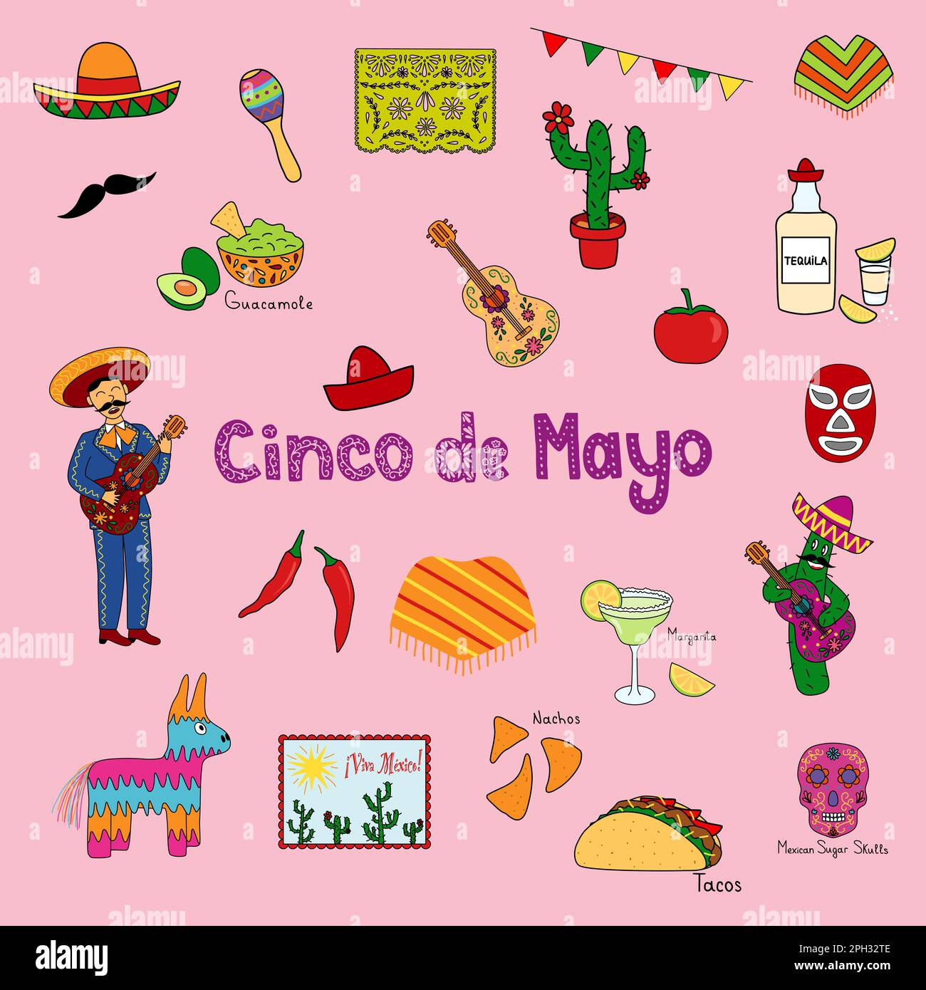 Cinco de Mayo clip art set, festive graphics for flyers, banners and social media posts ideal for Mexican themed parties, vector illustration Stock Vector