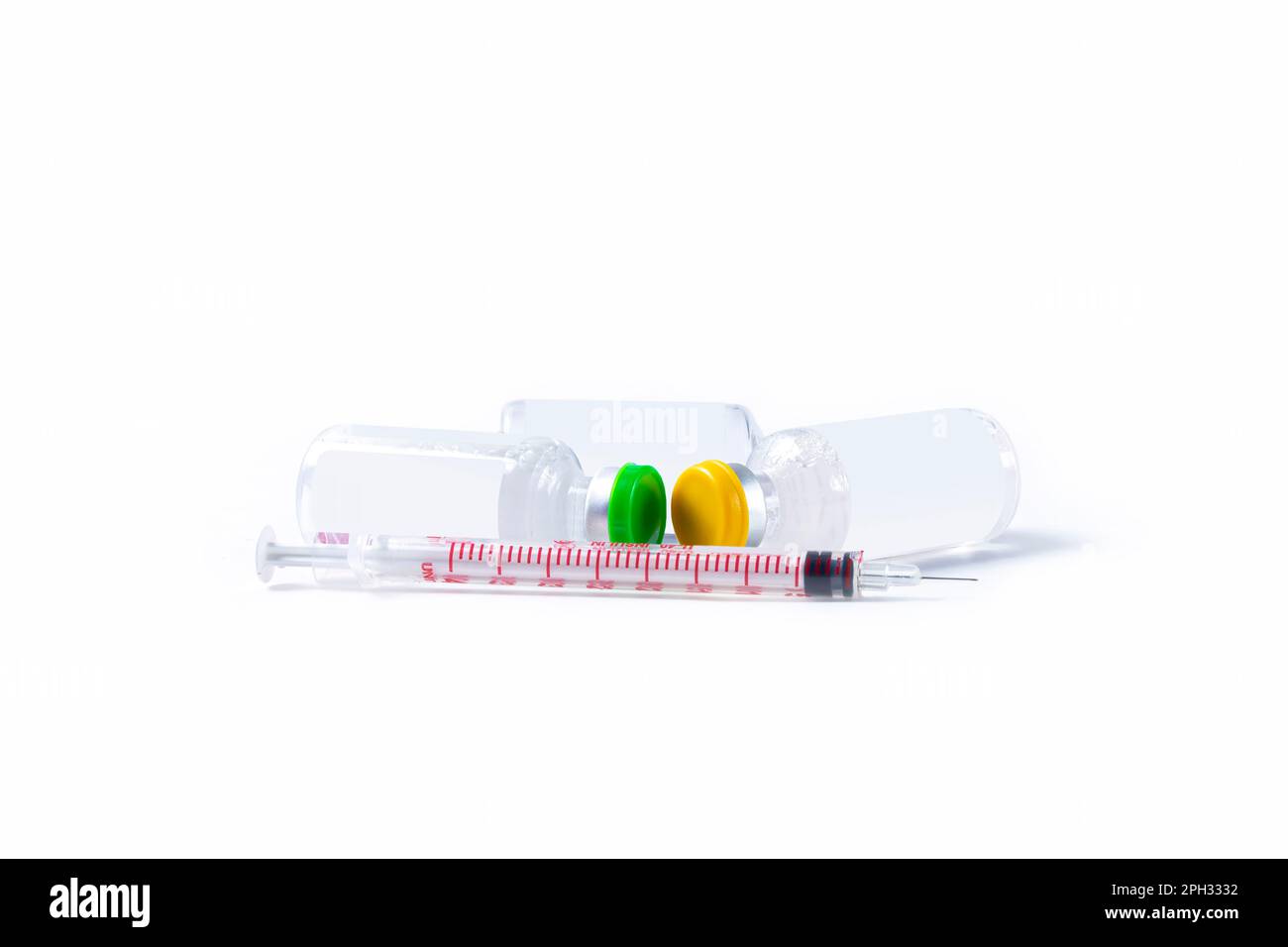 Medical syringe and vaccine isolated on white background with clipping ...