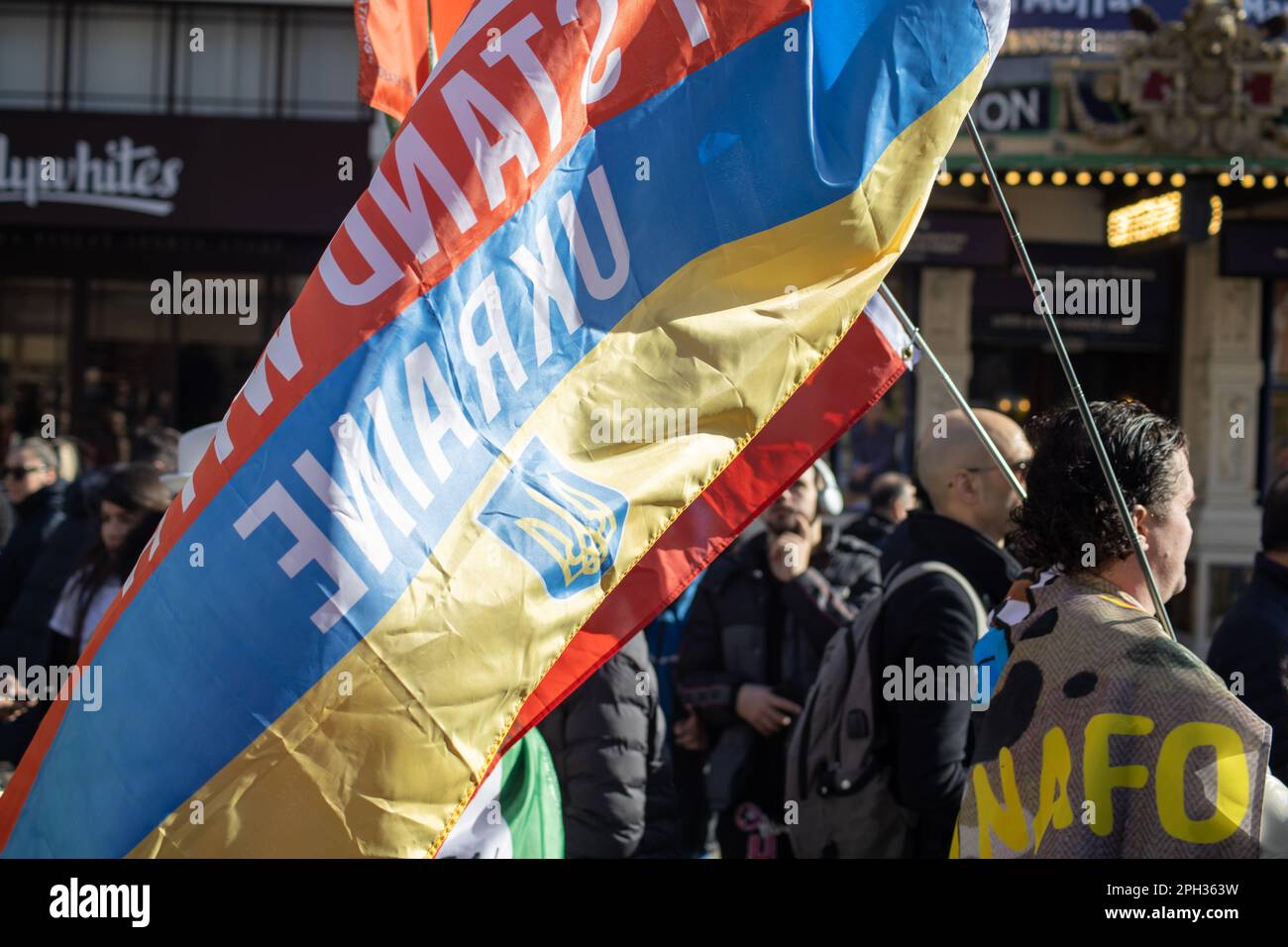 London, UK. 25th Mar, 2023. Ukrainian and Iranian opposition activists ...