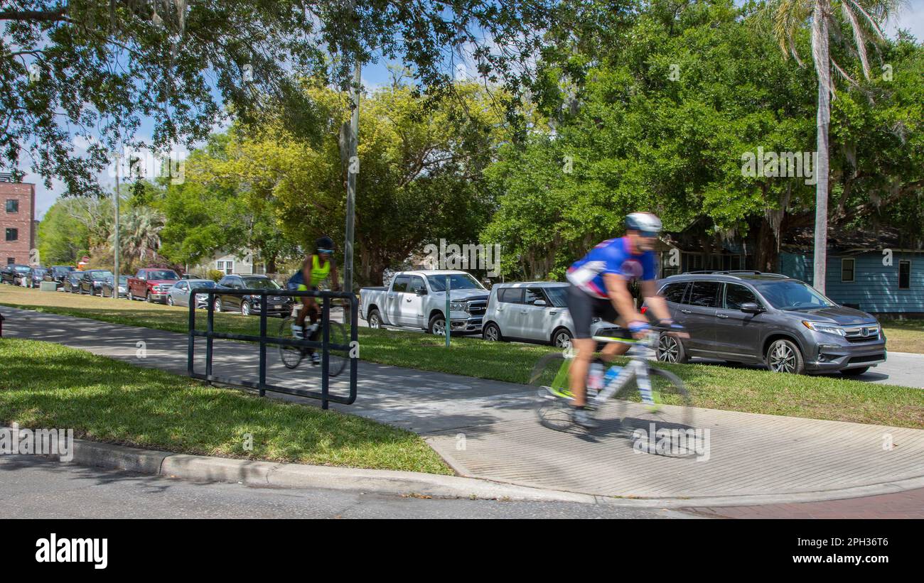 March 25, 2023, Winter Garden,  FL:  The West Orange bicycle trail through Winter Garden, Florida Stock Photo