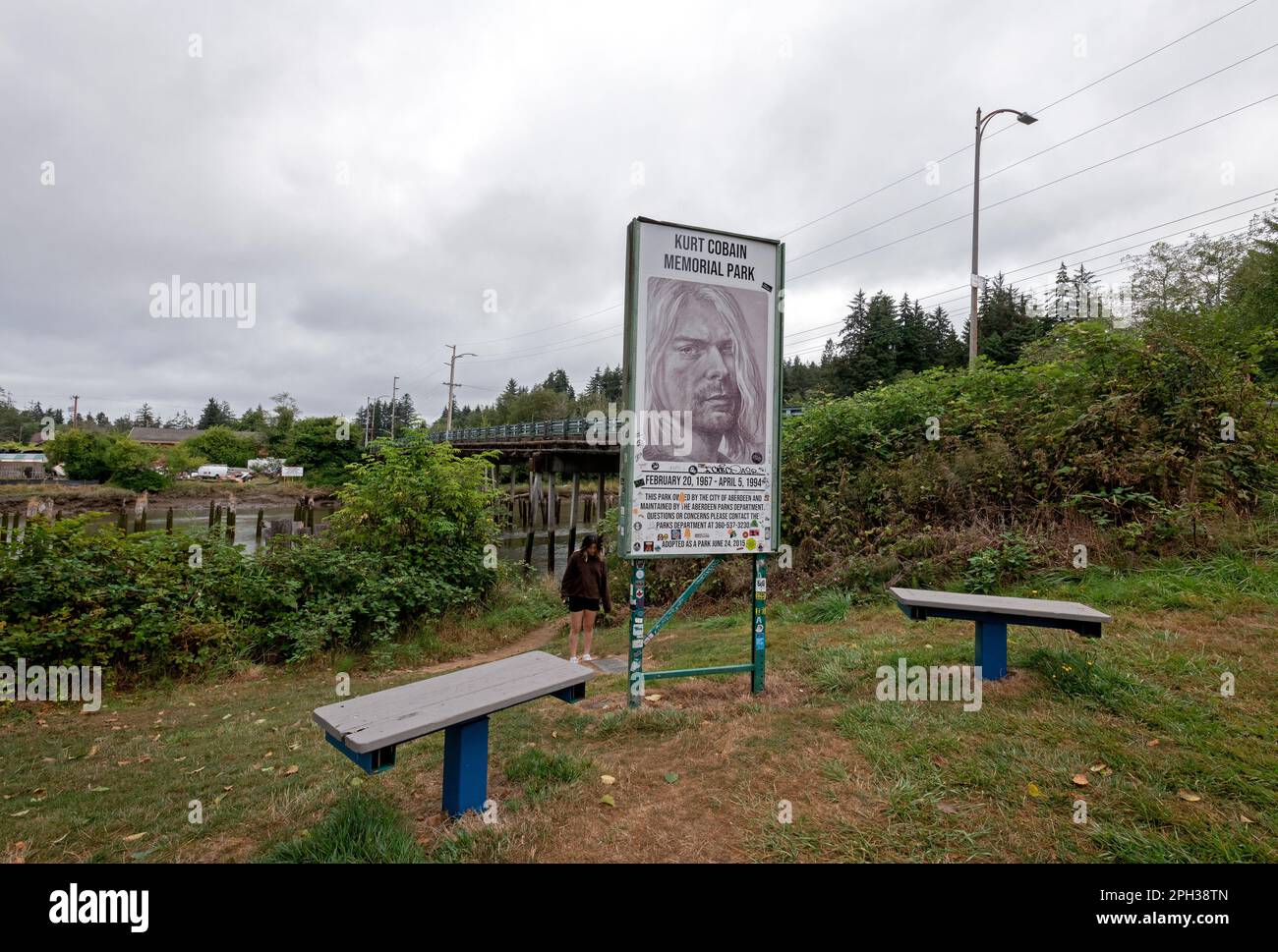 USA, Aberdeen, Washington State. Kurt Cobain Memorial Park Stock Photo
