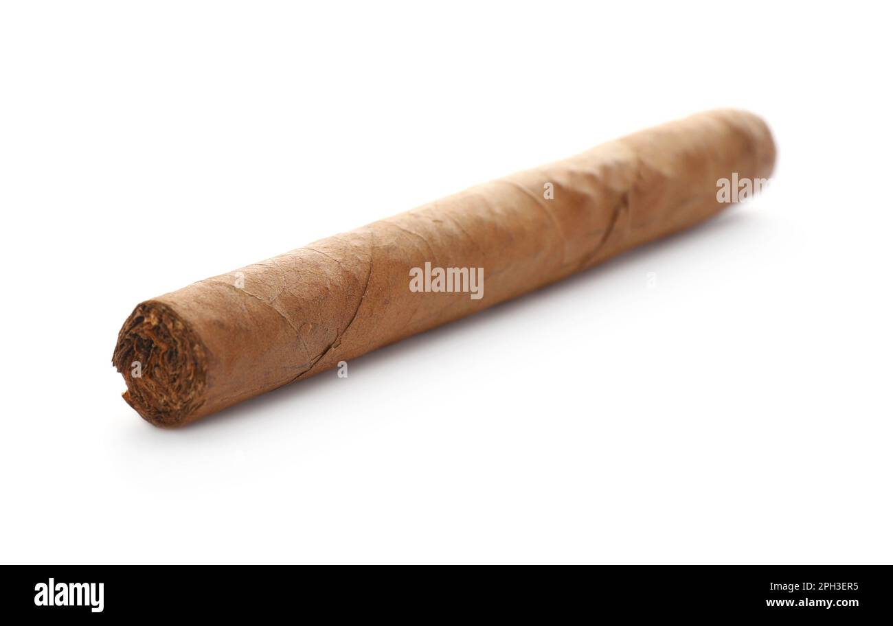 Cigar wrapped in tobacco leaf isolated on white Stock Photo Alamy